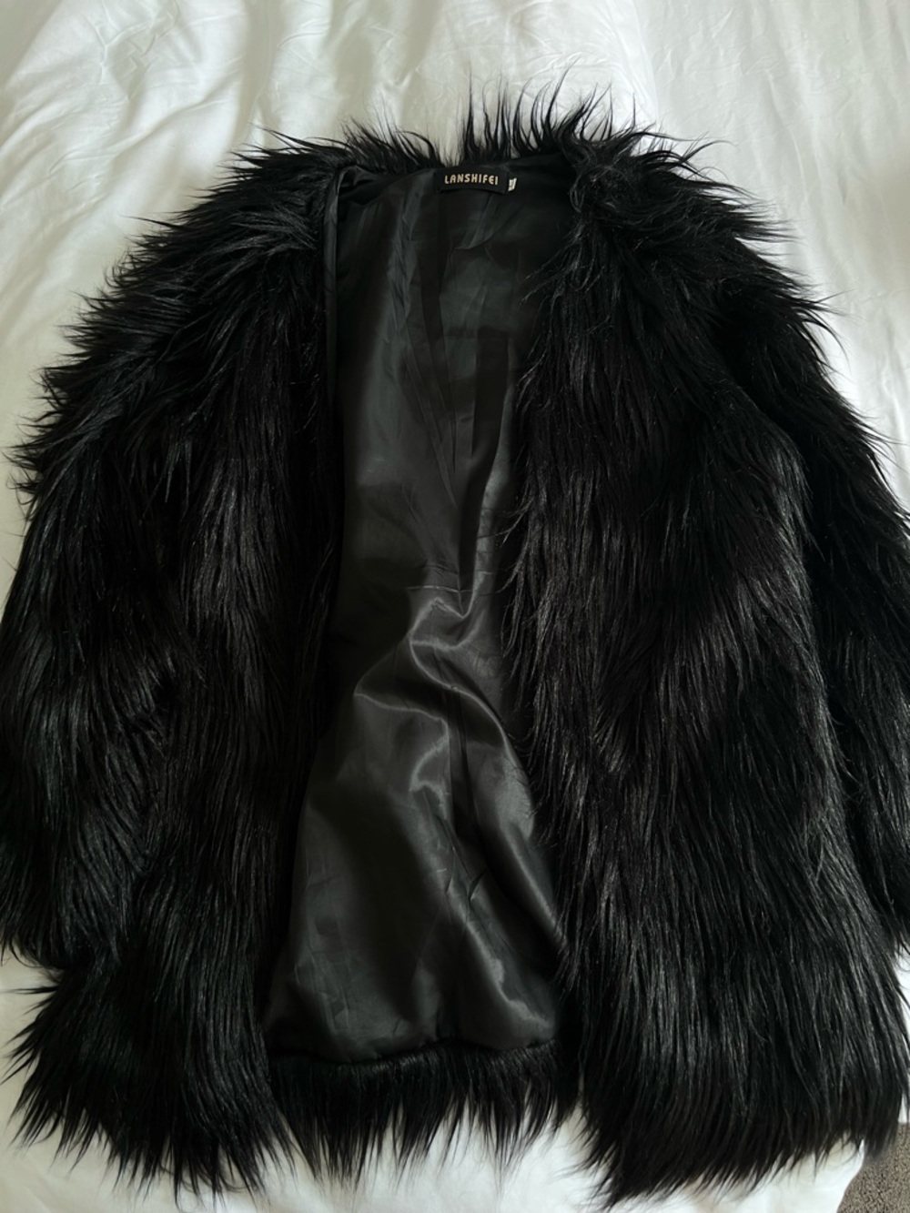 Lanshifei Black Faux Fur Teddy Jacket for Women